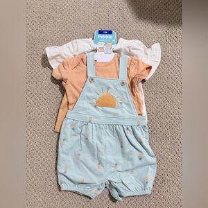 Pekkle Baby Blue and Peach Overalls Set